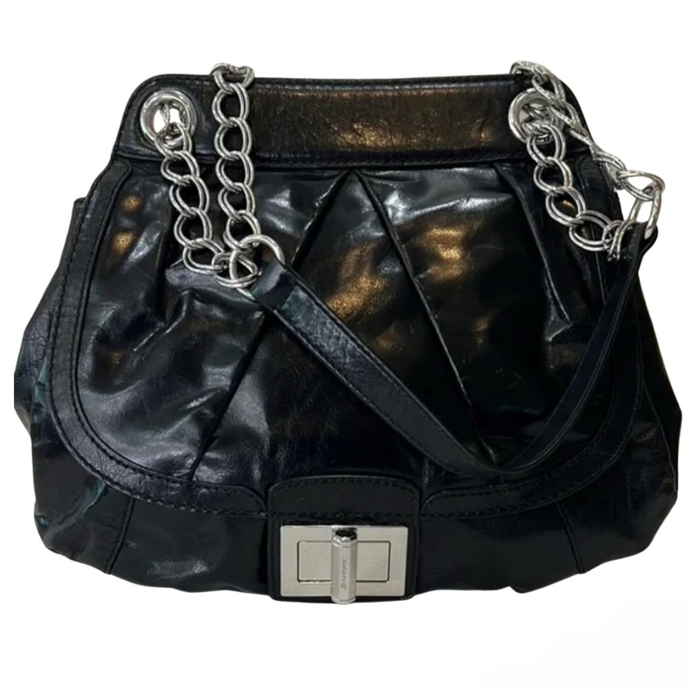 B Makowsky Black Leather Chain Strap Bag